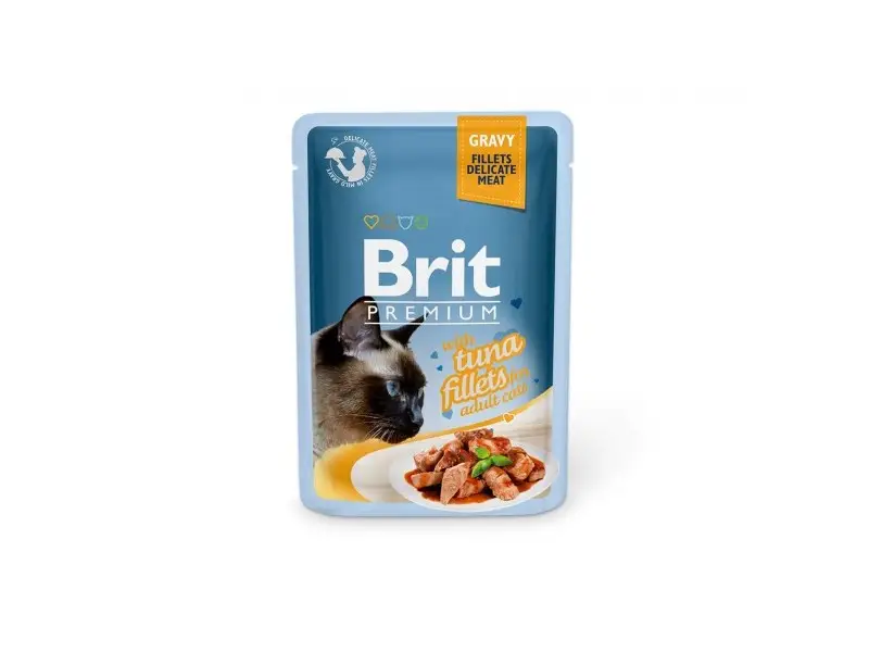 Brit Premium Cat Delicate konservuotas pašaras katėms maiš. Tuna in Gravy 85g