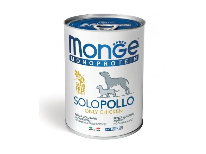 Monge Monoproteico "Solo" Wet Dog Pate 100% chicken Konservuotas pašaras šunims su vištiena 400g