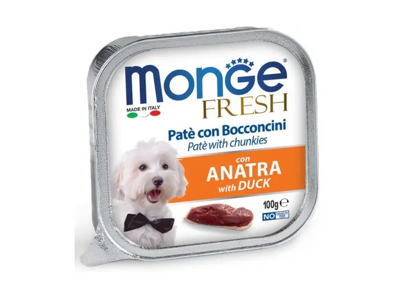 Monge Fresh Wet Dog Alu Pate & chunkies duck Konservuotas pašaras šunims su antiena100 g