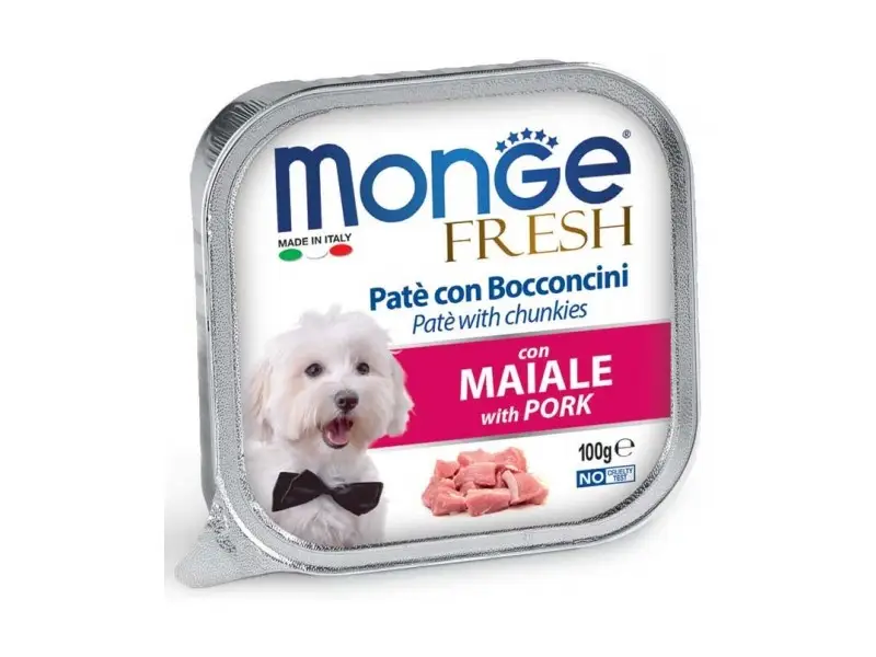 Monge Fresh Wet Dog Alu Pate & chunkies Pork Konservuotas pašaras šunims 100 g