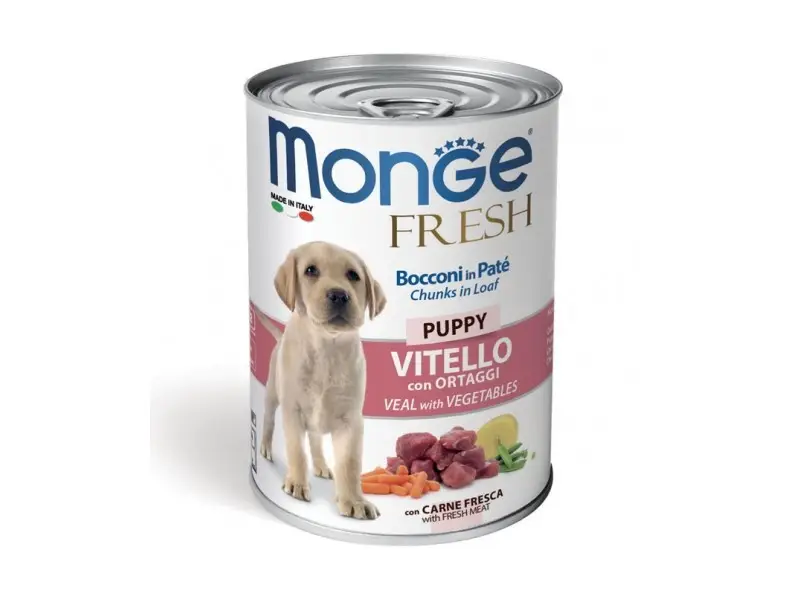 Monge Fresh Wet PUPPY Cans Pate & chunkies Veal&vegetables Konservuotas pašaras šuniukams 400 g