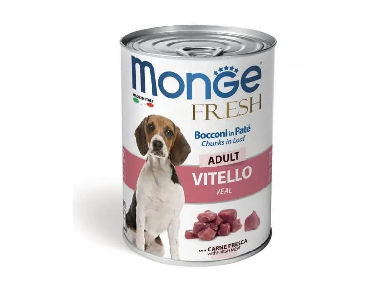 Monge Fresh Wet Dog Cans Pate & chunkies Veal Konservuotas pašaras šunims 400 g