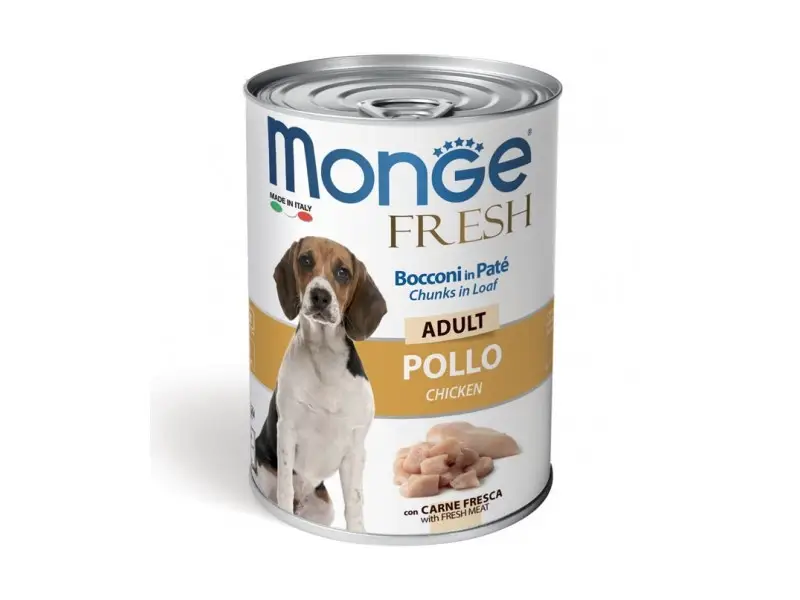 Monge Fresh Wet ADULT Dog Cans Pate & chunkies Chicken Konservuotas pašaras šunims su vištiena 400 g