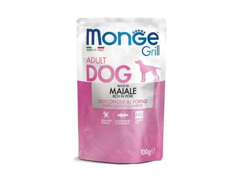 Monge GRILL Dog Pouches PORK Konservuotas pašaras šunims su kiauliena 100 g