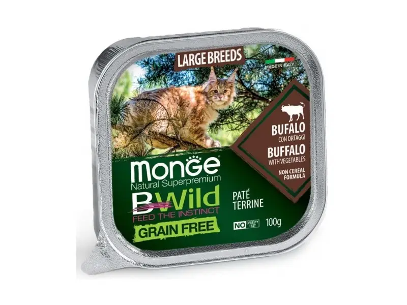Monge BWILD Cat Grain Free All Large Breeds pate Buffalo and Vegetables Konservuotas pašaras katėms su buivolo mėsa 100g