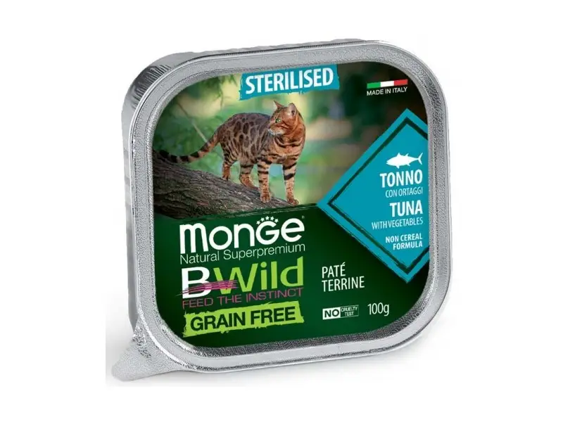 Monge BWILD Cat Grain Free Adult Sterilized Tuna and Vegetables Konservuotas pašaras katėms su tunu 100 g