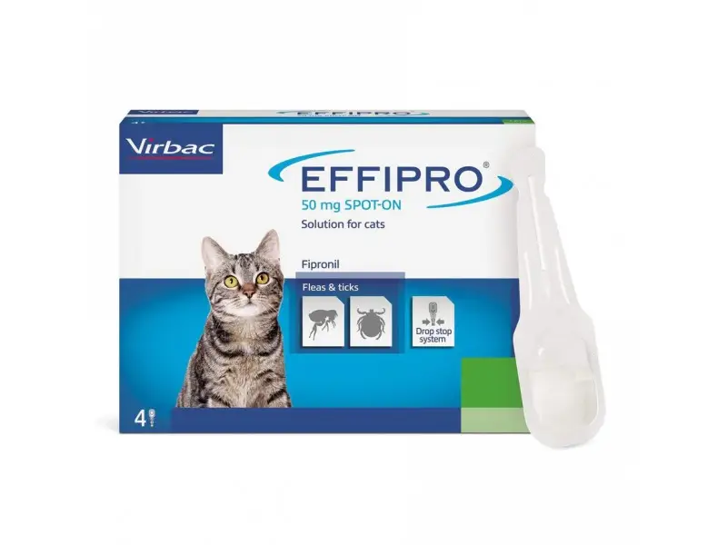 Effipro katėms, N4 - užlašinamas tirpalas katėms, užsikrėtusioms blusomis ir erkėmis, gydyti ir profilaktiškai.