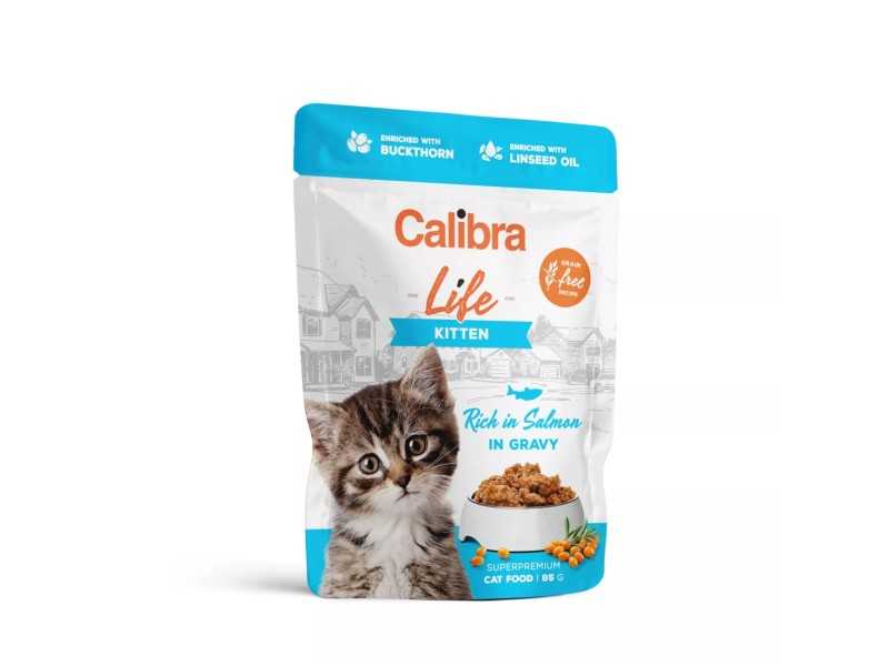 CALIBRA CAT LIFE POUCH Kitten Salmon in gravy Konservuotas pašaras kačiukams 85g N12